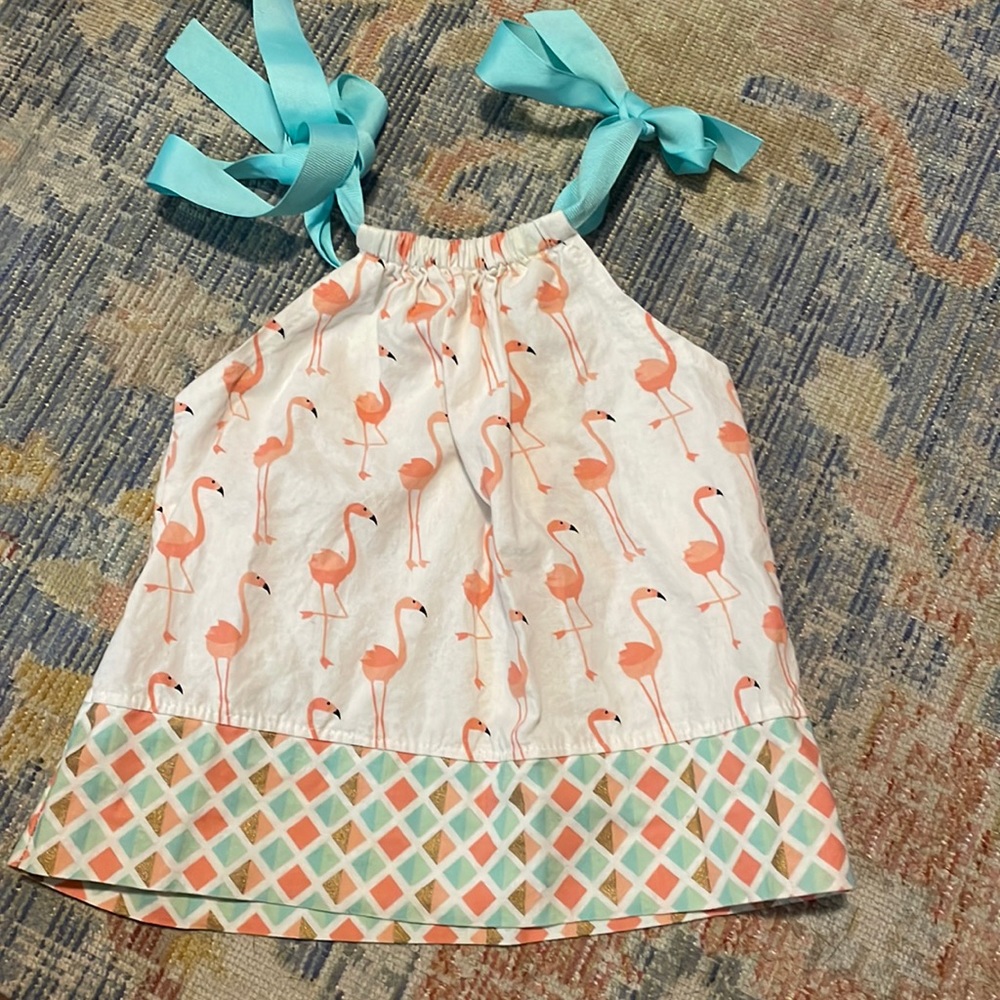 Flamingo pillowcase dress- baby 6-9 months